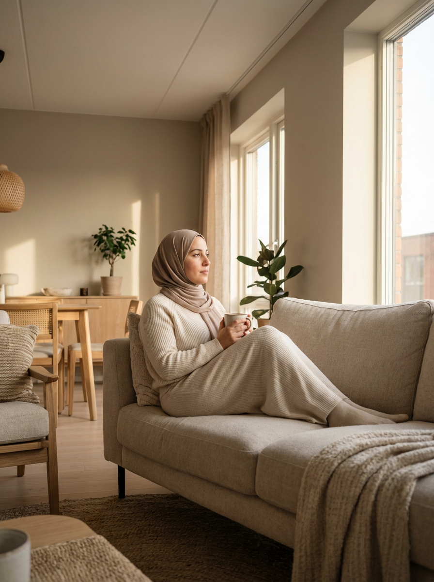 أم مغربية تتأمل بهدوء